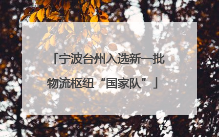 宁波台州入选新一批物流枢纽“国家队”